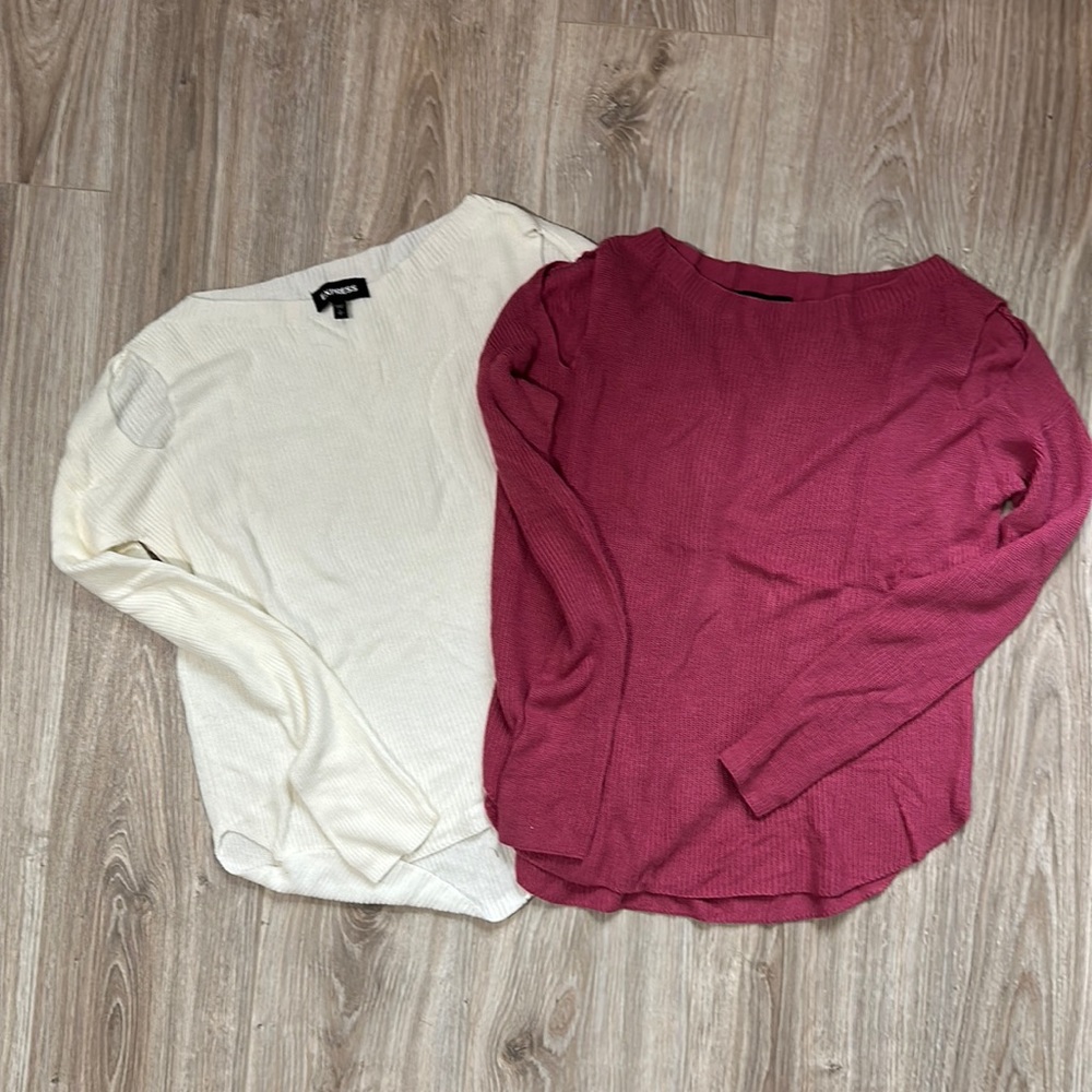 White and Pink Sweaters with Shoulder cutouts - Express!